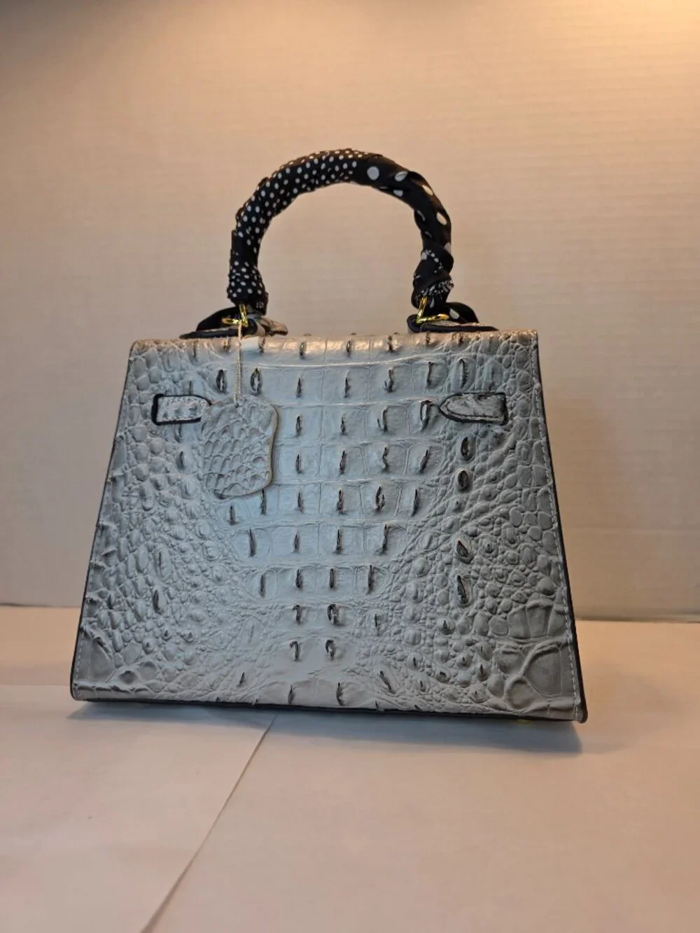 Beautiful Croc Embossed Top Handle Fashion Bag with Padlock  & Twilly NWOT